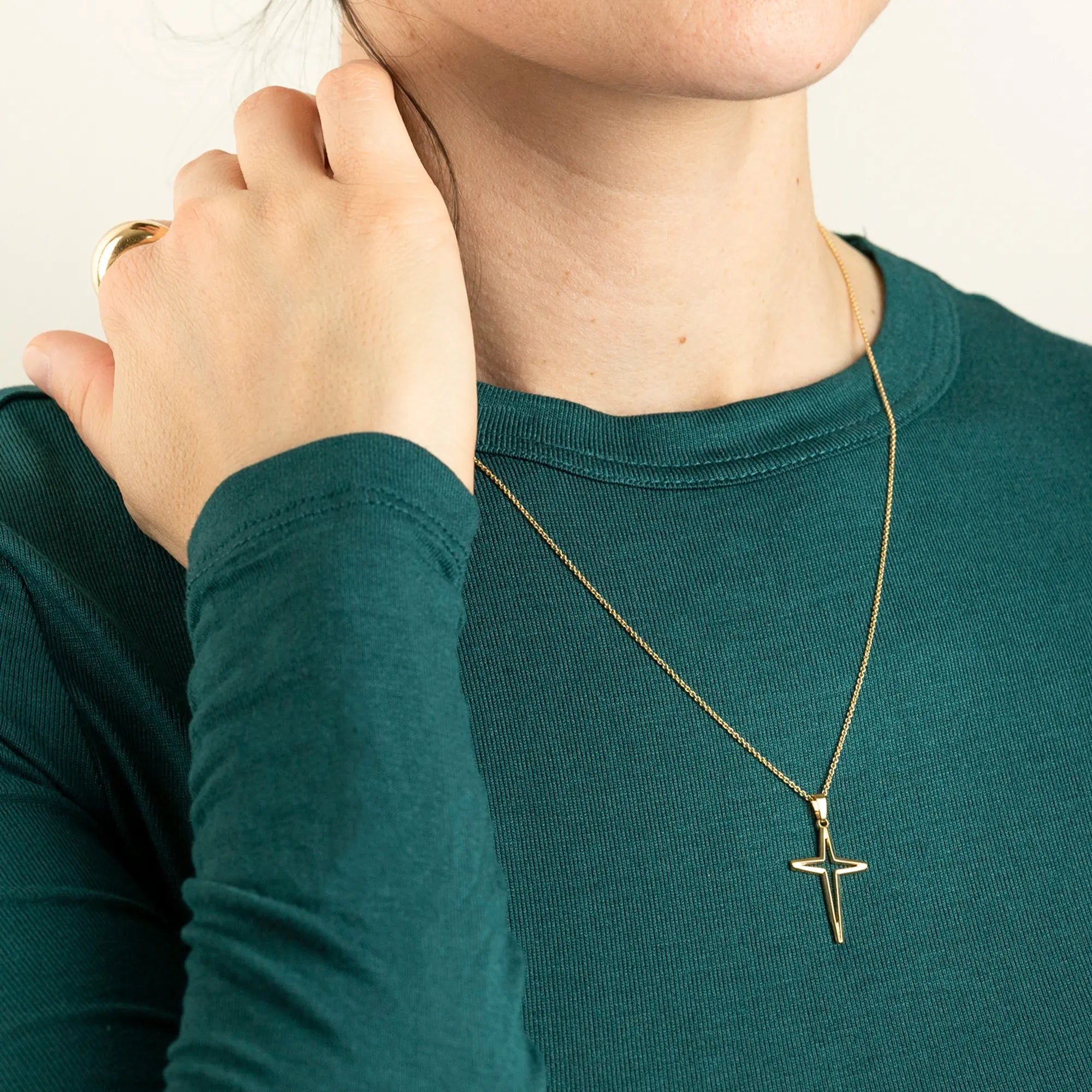 Gold Cross Necklace with a star Shape